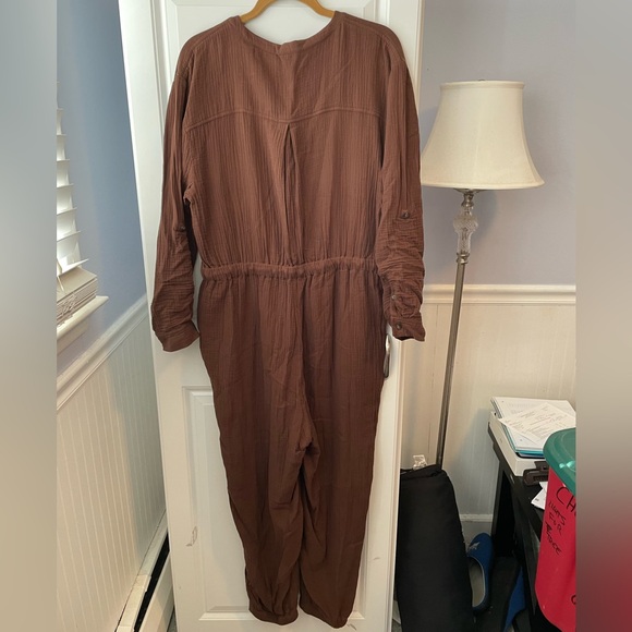 Madewell Brown 100% Cotton Gauze Pocket Coverall Romper Jumpsuit Women Size 14 - Picture 6 of 6